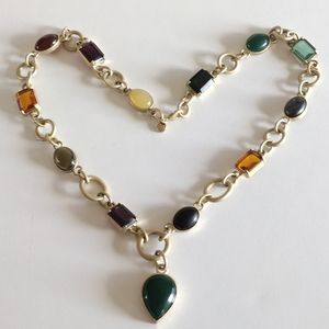 LOFT brushed gold-tone faux jeweled pendant necklace